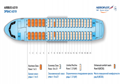 Схема аэробус а319 россия схема салона