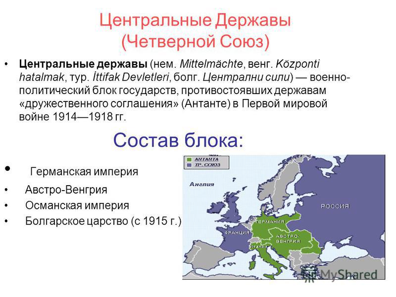 Военно политические союзы англии. Центральные державы в 1 мировой войне. Четверной Союз в первой мировой войне.
