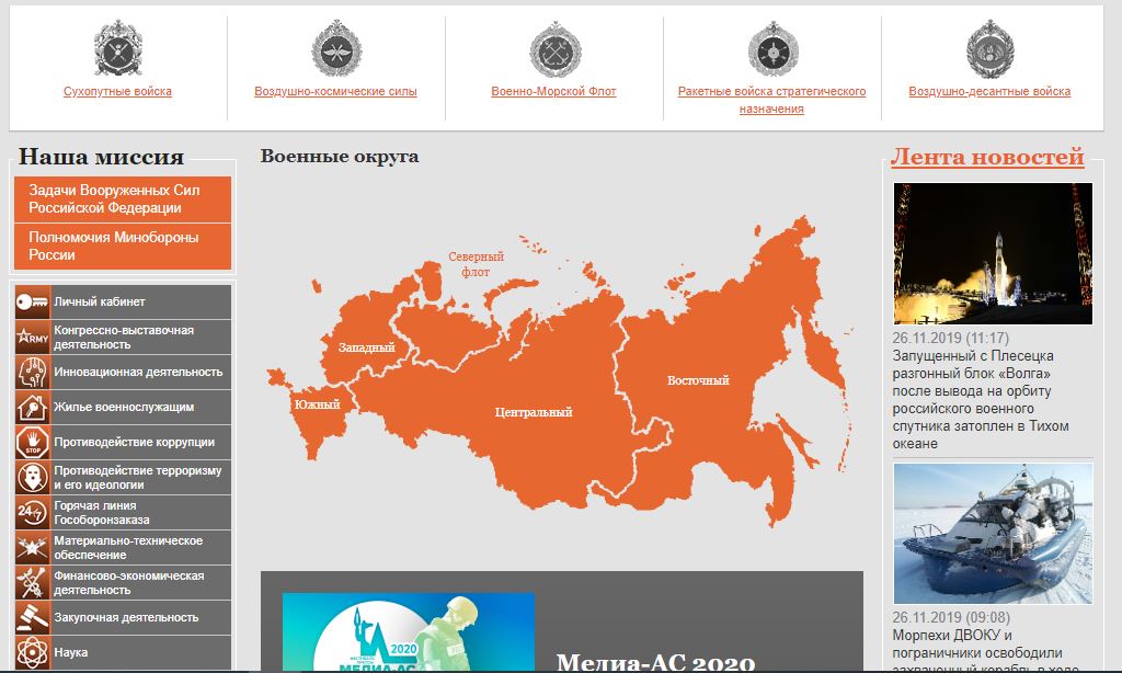 Официальная страница мо рф. Округа Министерства обороны. Карта сайта МО РФ.